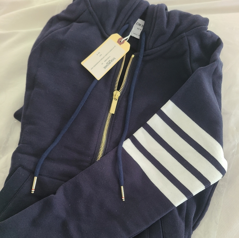 NWT Thom Browne zip up hoodie navy 42
